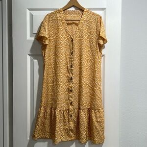 Yellow patterned button down dress